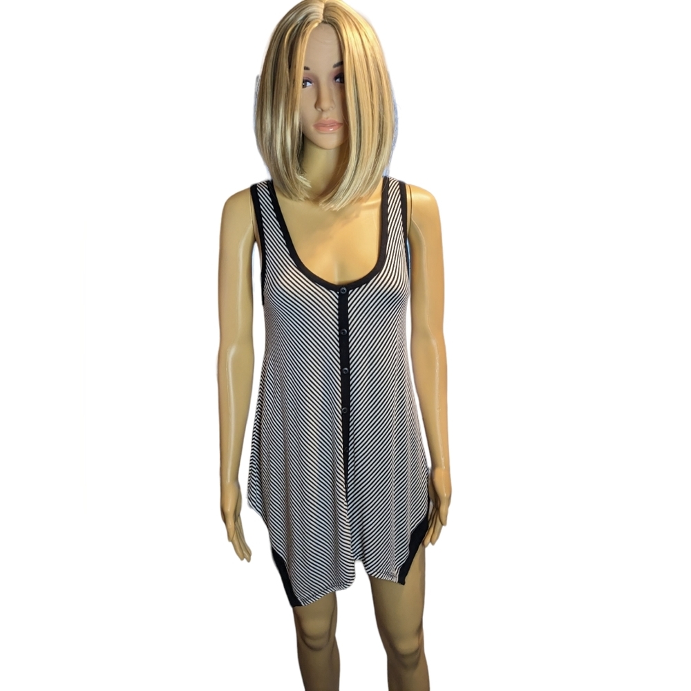 FROXX black & white diagonally striped asymmetrical spaghetti strap tank top. - Picture 4 of 12